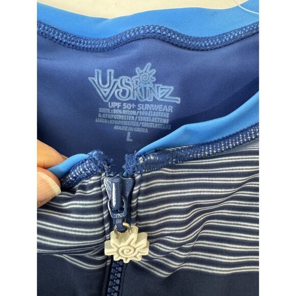 NWT UV Skinz UPF 50+ Swimsuit Long Sleeve Blue Stripes Women's Large - Picture 5 of 10